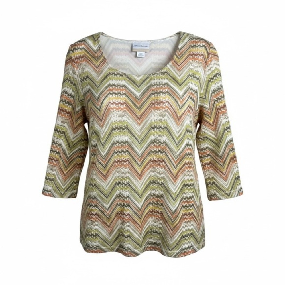 Alfred Dunner Woman 2X Metallic Chevron Zig Zag 3/4 Sleeve Knit Top Blouse